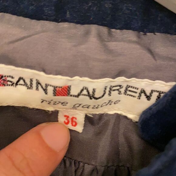 Vintage Saint Laurent Rive Gauche Dress 80s Velvet Wool Geometric Plaid Pattern - Picture 7 of 9